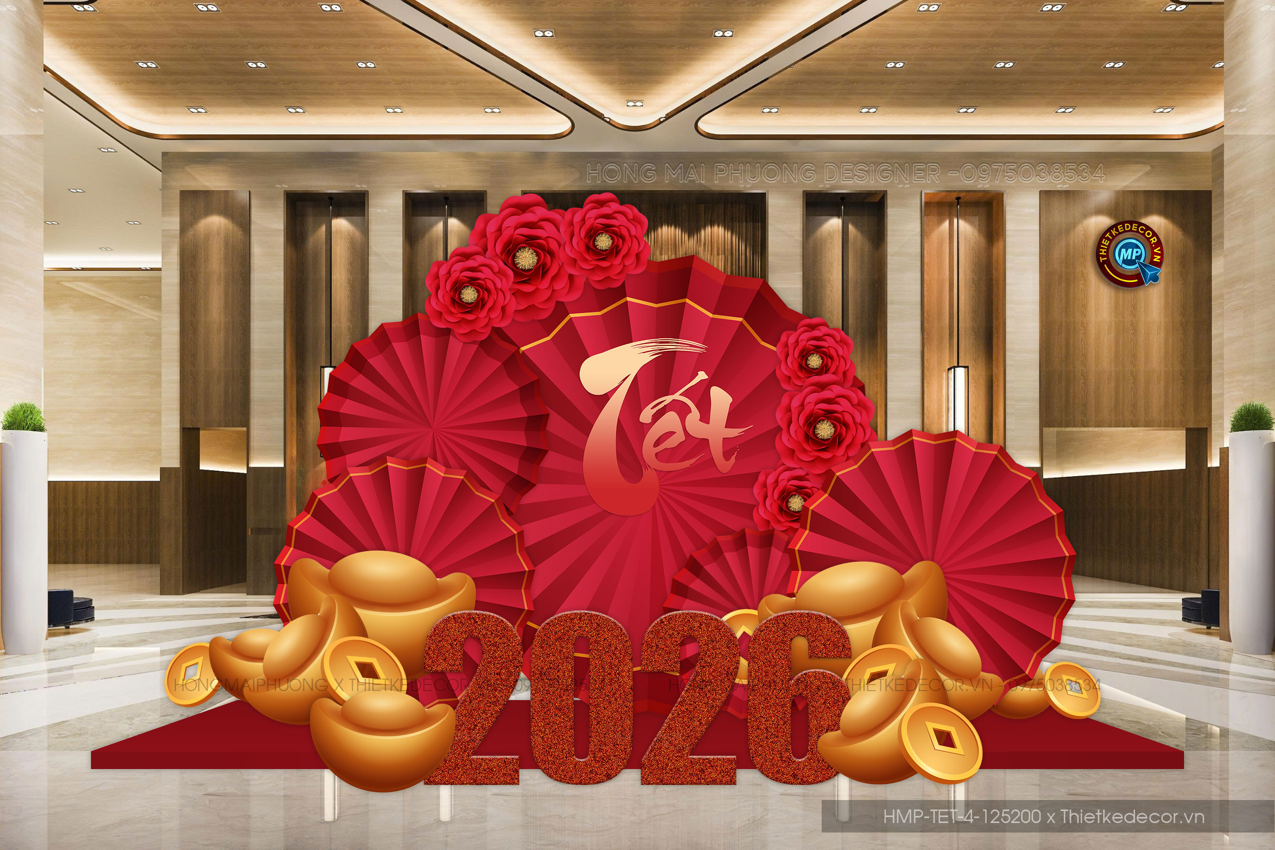 File thiết kế trang trí Tết 2026 Xuân Bính Ngọ. Backdrop checkin Tết.